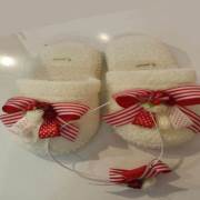 Limissi Çiçekli Kırmızı Çizgili Kurdeleli Hamile Taç - Terlik Set