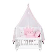 Bambidoo B-702 Ahşap Yağmur Anne Yanı Beşik Beyaz - Pembe Prenses