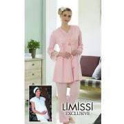 Limissi 3001 3lü Sabahlık Pijama Takımı Pudra - L