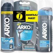 Arko Men Pro3 Tıraş Bıçağı 3Lü + Cool Tıraş Köpüğü 200 Ml + Cool Tıraş Kolonyası 200 ml