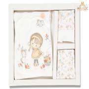 Leylek 4155-Kız 5 Li Güllü Kız Baskı Zıbın Set 0-3 AY