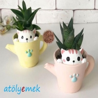 AtölyEmek 1 Adet  Fincan Kedisi Taş Saksı Boyama Seti