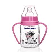 Bambino Silikon Kiraz Uçlu Kulplu Cam Biberon 125 Ml Pembe B015
