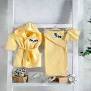 Mixi Baby 3 Parça Bebek Bornoz Seti-Sarı