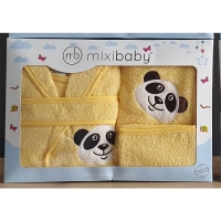 Mixi Baby 3 Parça Bebek Bornoz Seti-Sarı