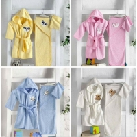 Mixi Baby 3 Parça Bebek Bornoz Seti-Sarı