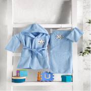 Mixi Baby 3 Parça Bebek Bornoz Seti-Mavi