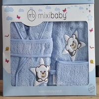 Mixi Baby 3 Parça Bebek Bornoz Seti-Mavi