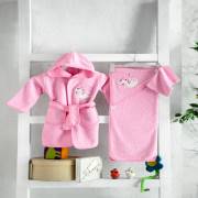 Mixi Baby 3 Parça Bebek Bornoz Seti-Pembe