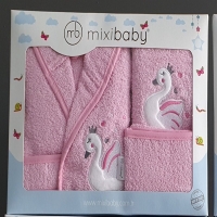 Mixi Baby 3 Parça Bebek Bornoz Seti-Pembe