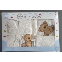 Mixi Baby 3 Parça Bebek Bornoz Seti-Krem