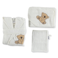 Mixi Baby 3 Parça Bebek Bornoz Seti-Krem