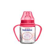Bambino Silikon Kiraz Uçlu Kulplu Cam Biberon 125 Ml Kırmızı  B015
