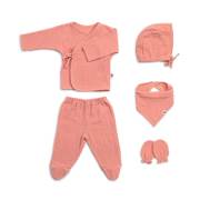 Funnababy 0219 Muslin Yenidoğan Seti - 5 parça - Coral - Yavruağızı - 0/3 Ay