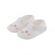 Baby Jem Cırtlı Çiçekli Patik - Beyaz