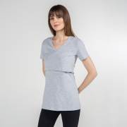 Funna Mamma 7649 V-Yaka Emzirme T-Shirt - Nora - Gri / XL Beden