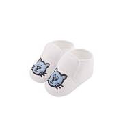 Baby Jem Kedi Nakışlı Lastikli Patik - Beyaz